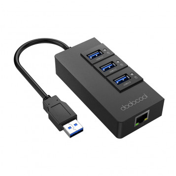Rozdzielacz rozgałęźnik HUB USB 3.0 3-porty Ethernet RJ45 DODOCOOL DC18