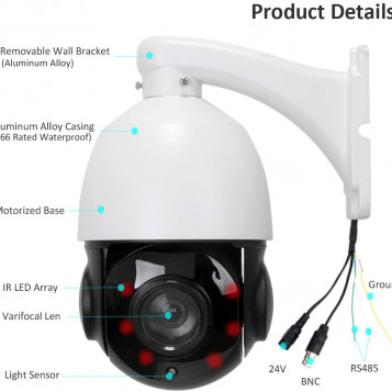 Zewnętrzna kamera PTZ CCTV LEFTEK 2MP 20xZoom 60M IR RS485 24V