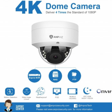 Kamera kopułowa zewnętrzna IP Anpviz 8MP 4K POE IR 30M IP66 H.265