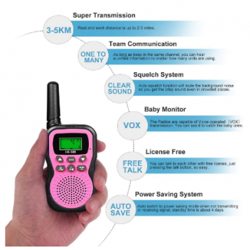 Krótkofalówka Walkie Talkie HK-588 latarka UHF różowy