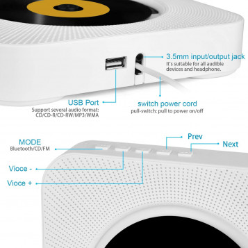 Ścienny odtwarzacz płyt CD Bluetooth Tenswall MP3 HiFi radio FM
