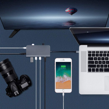 HUB rozdzielacz rozgałęźnik Cofuture 8w1 USB-C RJ45 HDMI USB microSD SD