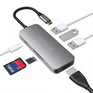 Wielofunkcyjny koncentrator rozdzielacz HUB USB-C HDMI SD 7w1.